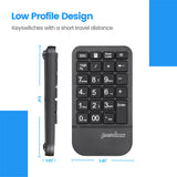 PERIPAD-705 - Wireless Numeric Keypad with Palm Rest Large Print Letters in low profile design with a short travel keyswitch distance. 6.14 x 3.4 x 0.82''
