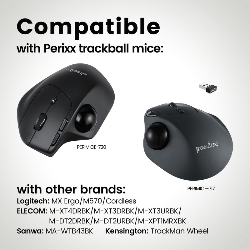 PERIPRO-303 GBK - Glossy Black 34mm Trackball. Wide compatibility with products from Perixx and also other brands.