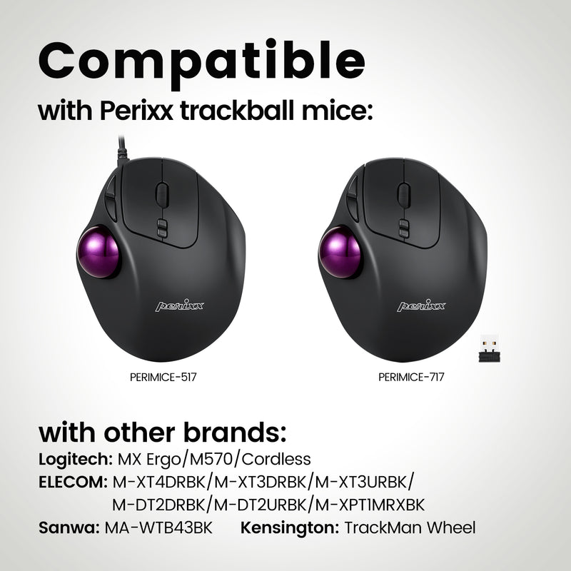 PERIPRO-303 GP- Glossy Purple 34mm Trackball. Wide compatibility with products from Perixx and also other brands.