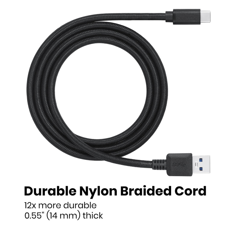 PERIPRO-407 - USB-C to USB-A Braided Cable Adapter High Speed Transfer. Durable nylon braided cord. 0.55'' (1.4 cm) thick.