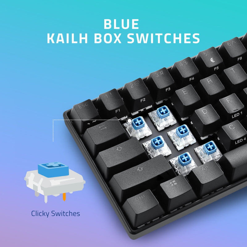 Perixx PX-4300 Wireless Gaming TKL 60% Backlit Mechanical Keyboard plus Bluetooth with blue kailh box switches