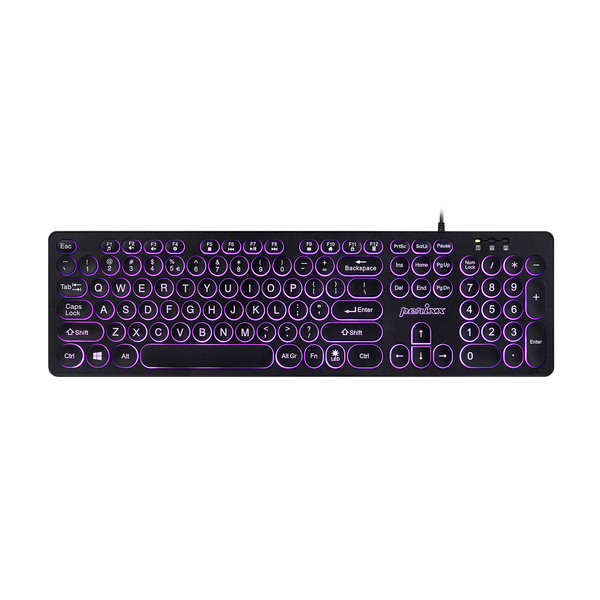 PERIBOARD-317 R - Tastatur mit Großbuchstaben, Dreifarbig beleuchtete LED, Stilvolle runde Tastenkappen