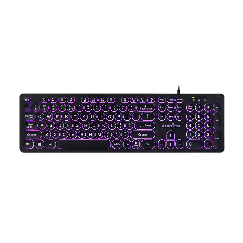 PERIBOARD-317 R - Tastatur mit Großbuchstaben, Dreifarbig beleuchtete LED, Stilvolle runde Tastenkappen